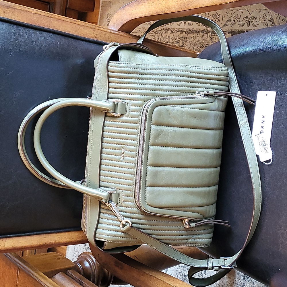 Dkny large quilted genuine leather satchel